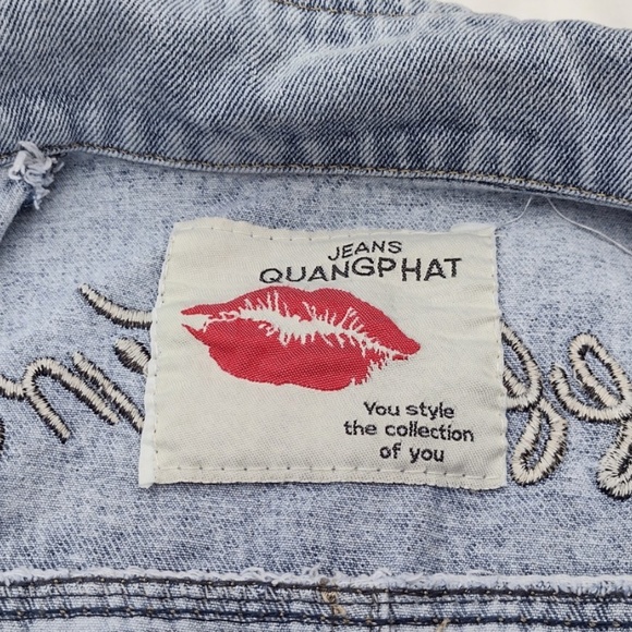 Cropped Powder Blue Denim Jean Jacket / "Happy Times"  Quang Phat Denim Size S - Picture 9 of 9